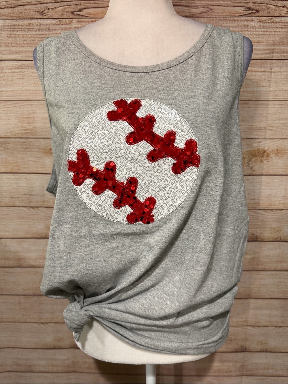 Gildan Heather Grey Sequin Baseball Tank Top